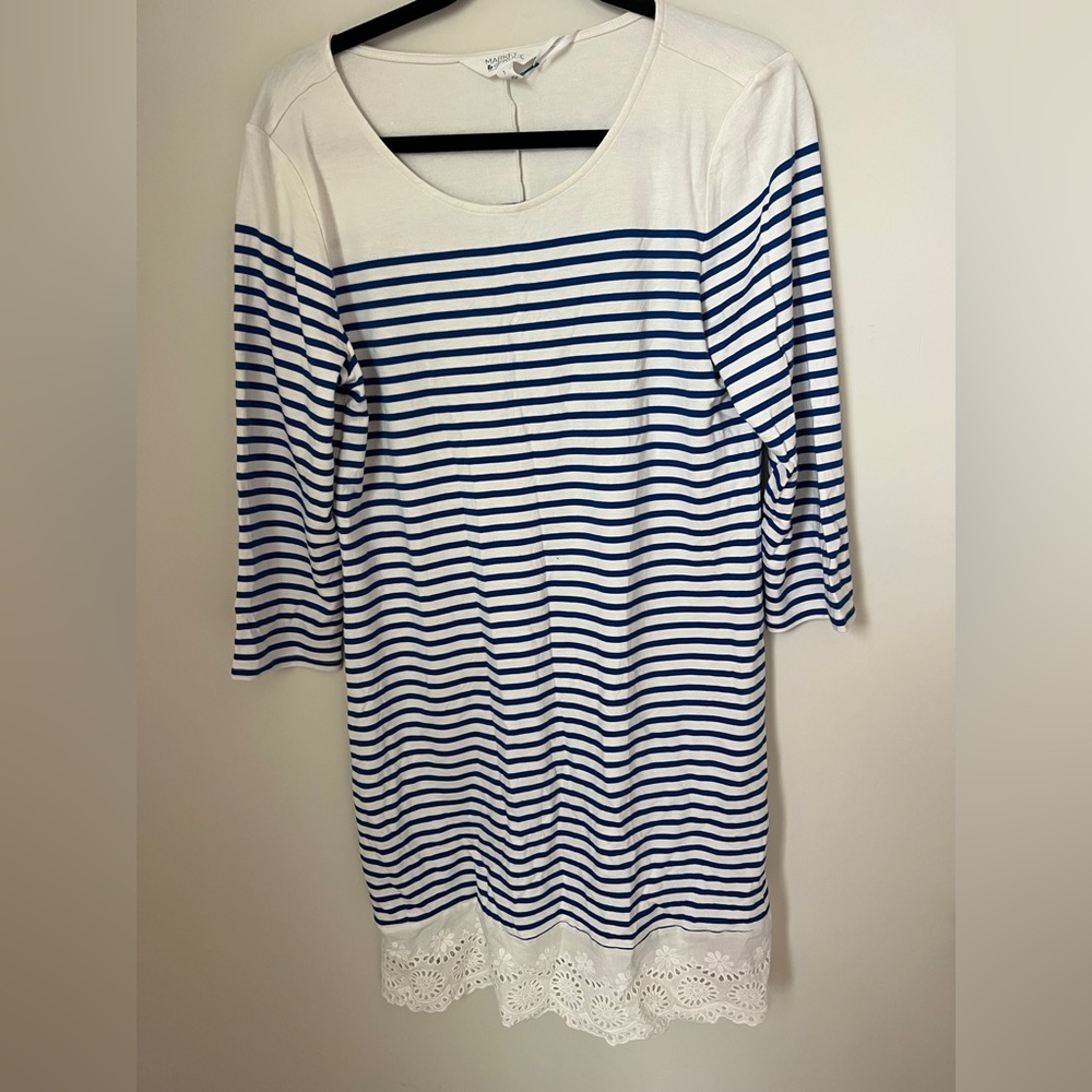 Blue and White stripe summer dress Lace detail NWT